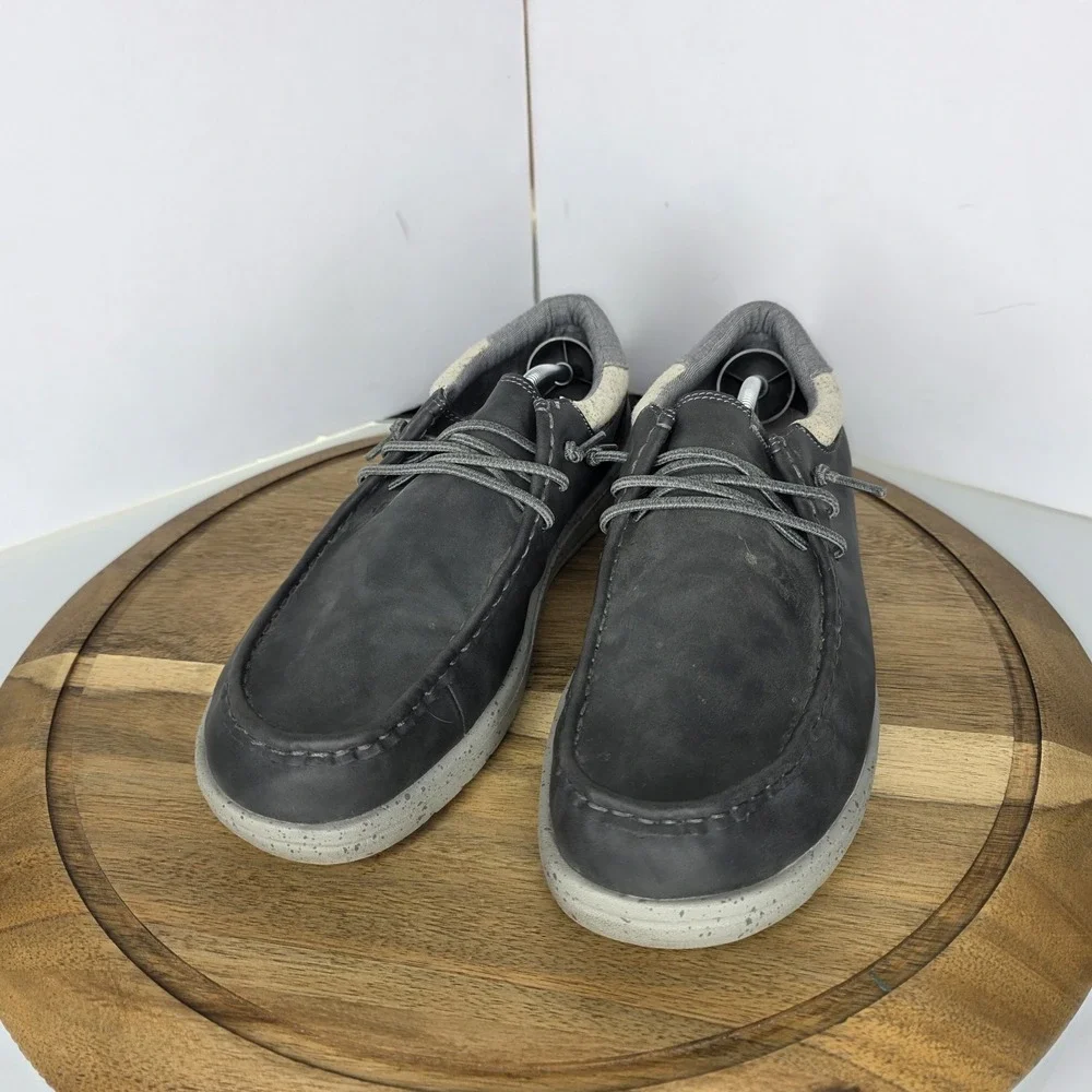HEY DUDE SHOES Paul - Grey Men's Size 11 Craft Leather Gray/Blue